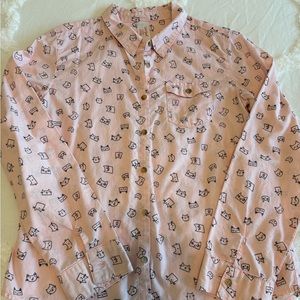 Cat print button down shirt